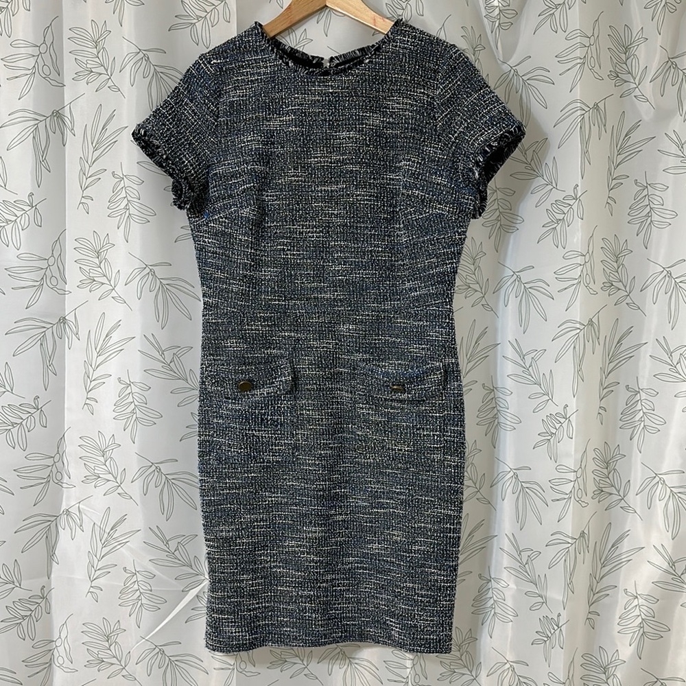 LOFT Dark Gray Knee-Length Crew Neck Sheath Dress NWT